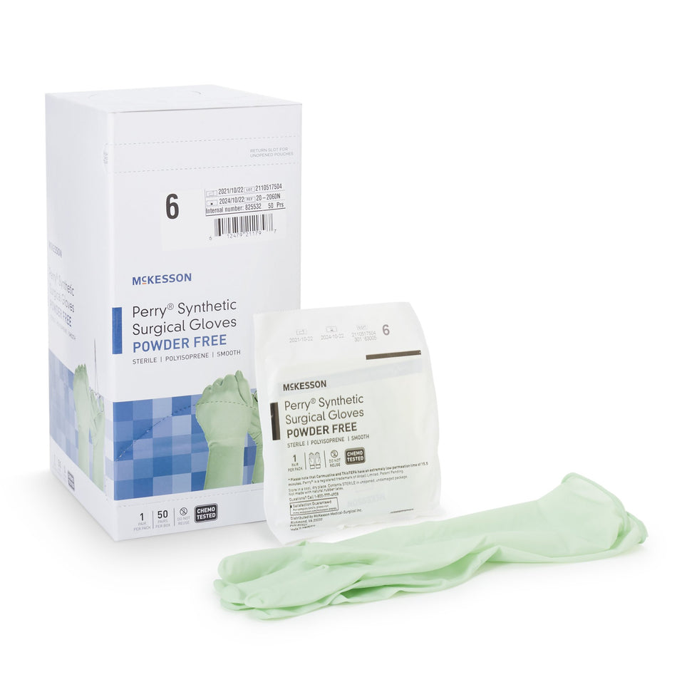 McKesson Perry Performance Plus Polyisoprene Surgical Glove, Size 6, Green-Surgical Glove McKesson Perry Performance Plus Size 6 Sterile Polyisoprene Standard Cuff Length Smooth Green Chemo Tested