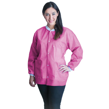 Lab Jacket FitMe™ Raspberry Pink Medium Hip Length 3-Layer SMS Disposable - Apparel>Coats and Jackets - Dukal