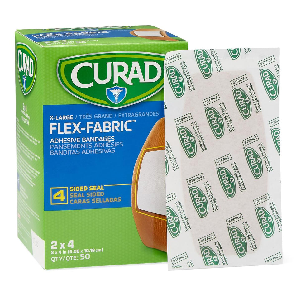 Curad� Flex-Fabric Tan Adhesive Strip, 2 x 4 Inch-Adhesive Strip Curad� Flex-Fabric 2 X 4 Inch Fabric Rectangle Tan Sterile