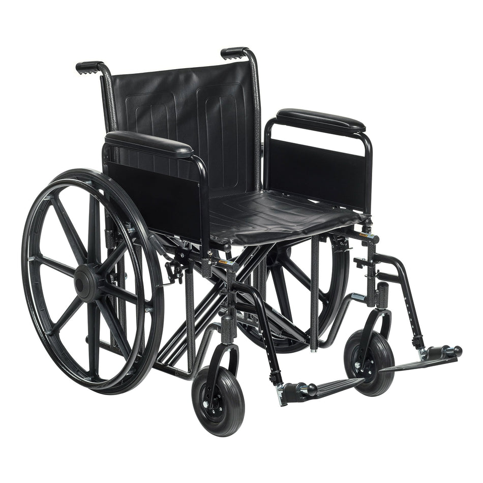 McKesson Bariatric Wheelchair, 22-Inch Seat Width-Bariatric Wheelchair McKesson Dual Axle Full Length Arm Swing-Away Footrest Black Upholstery 22 Inch Seat Width Adult 450 lbs. Weight Capacity