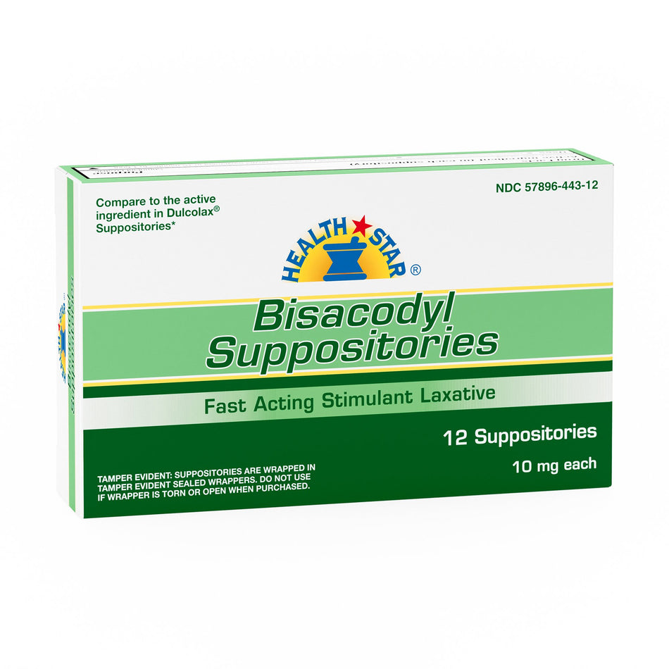 Health*Star Bisacodyl Laxative Suppository-Laxative Geri-Care Suppository 12 per Box 10 mg Strength Bisacodyl USP