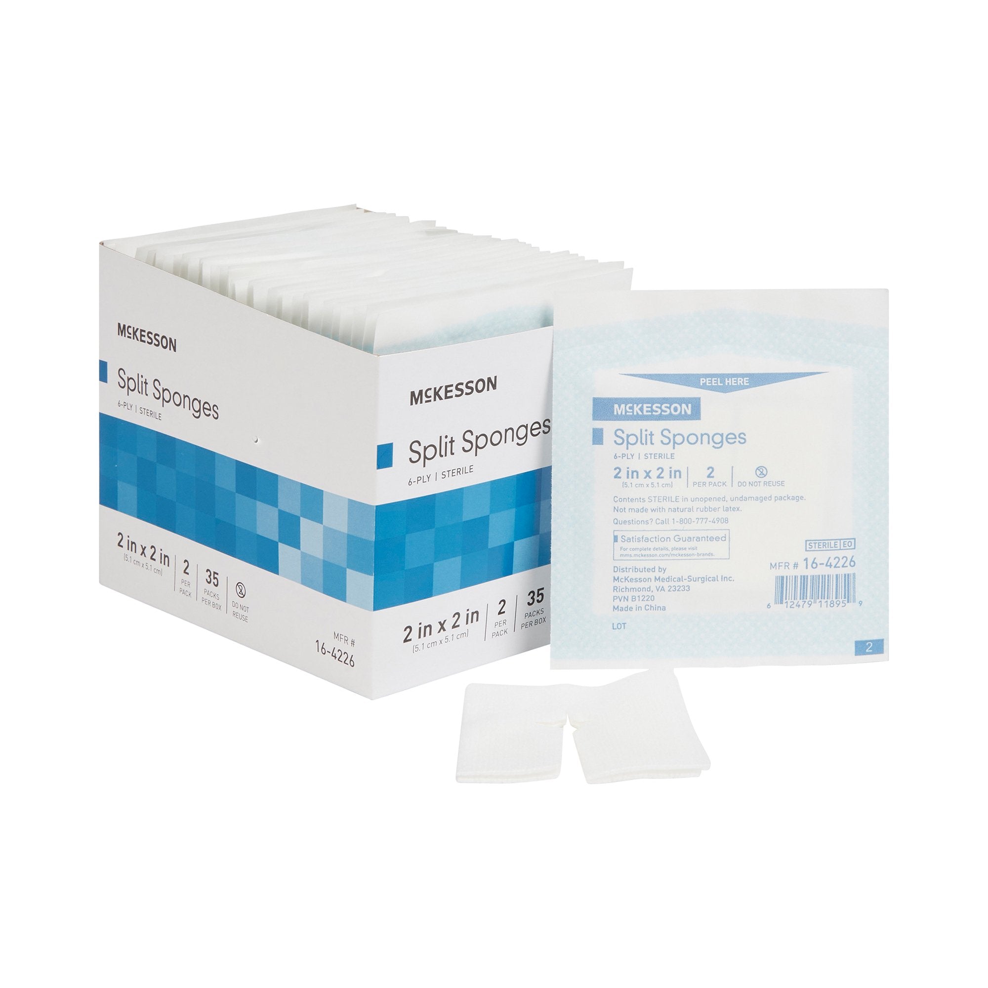 McKesson IV/Drain Split Dressing, 2 x 2 Inch, 6-Ply-I.V. Sponge McKesson 2 X 2 Inch 6-Ply Sterile 2 per Pack