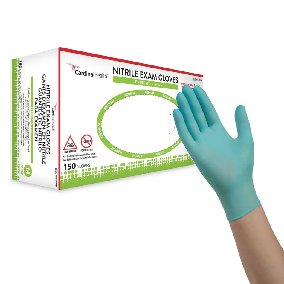 Esteem Stretch Nitrile Exam Glove, Medium, Teal-Exam Glove ESTEEM Stretch Medium NonSterile Nitrile Standard Cuff Length Textured Fingertips Teal Chemo Tested