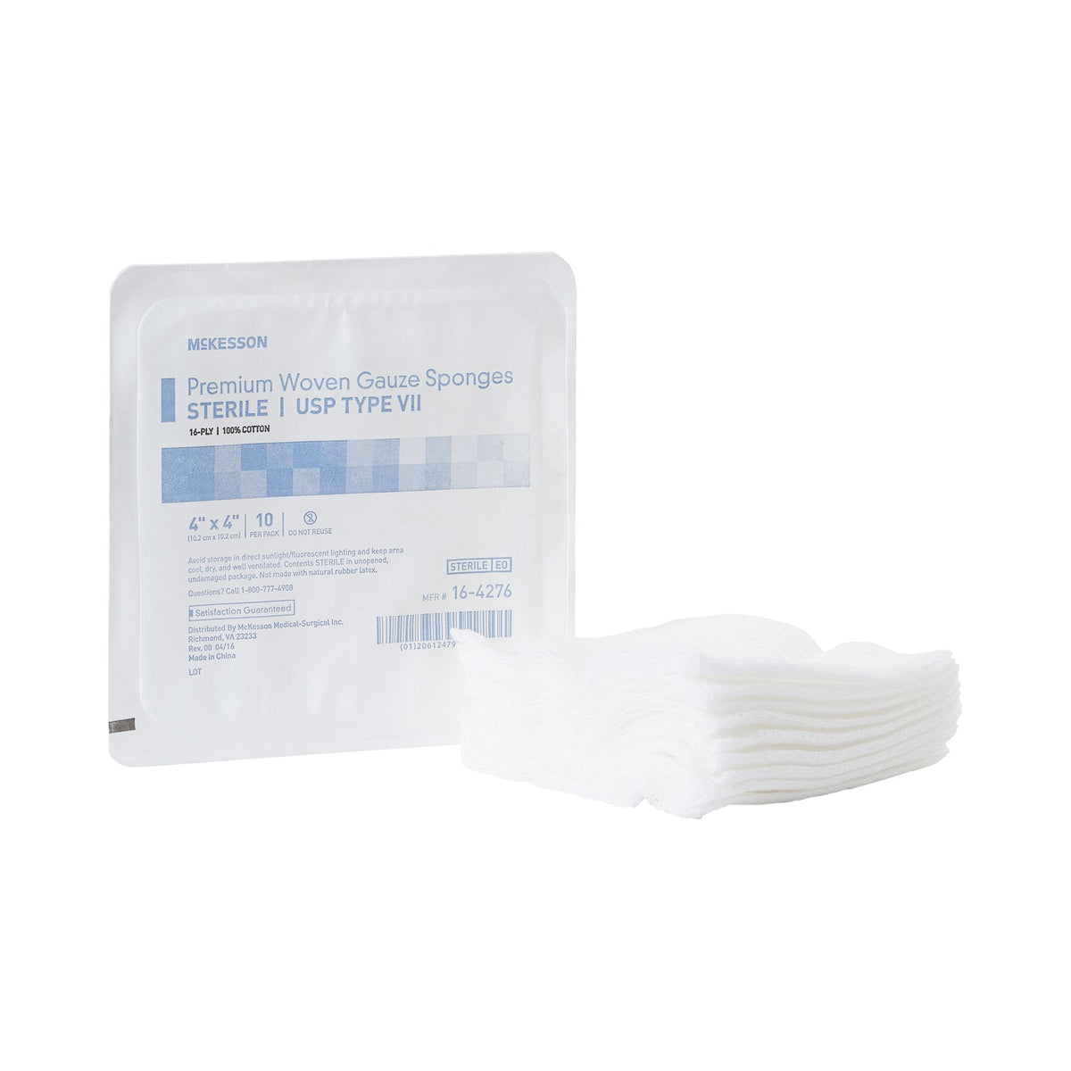 McKesson Sterile USP Type VII Gauze Sponge, 4 x 4 Inch, 16-Ply-Gauze Sponge McKesson 4 X 4 Inch 16-Ply Sterile 10 per Tray