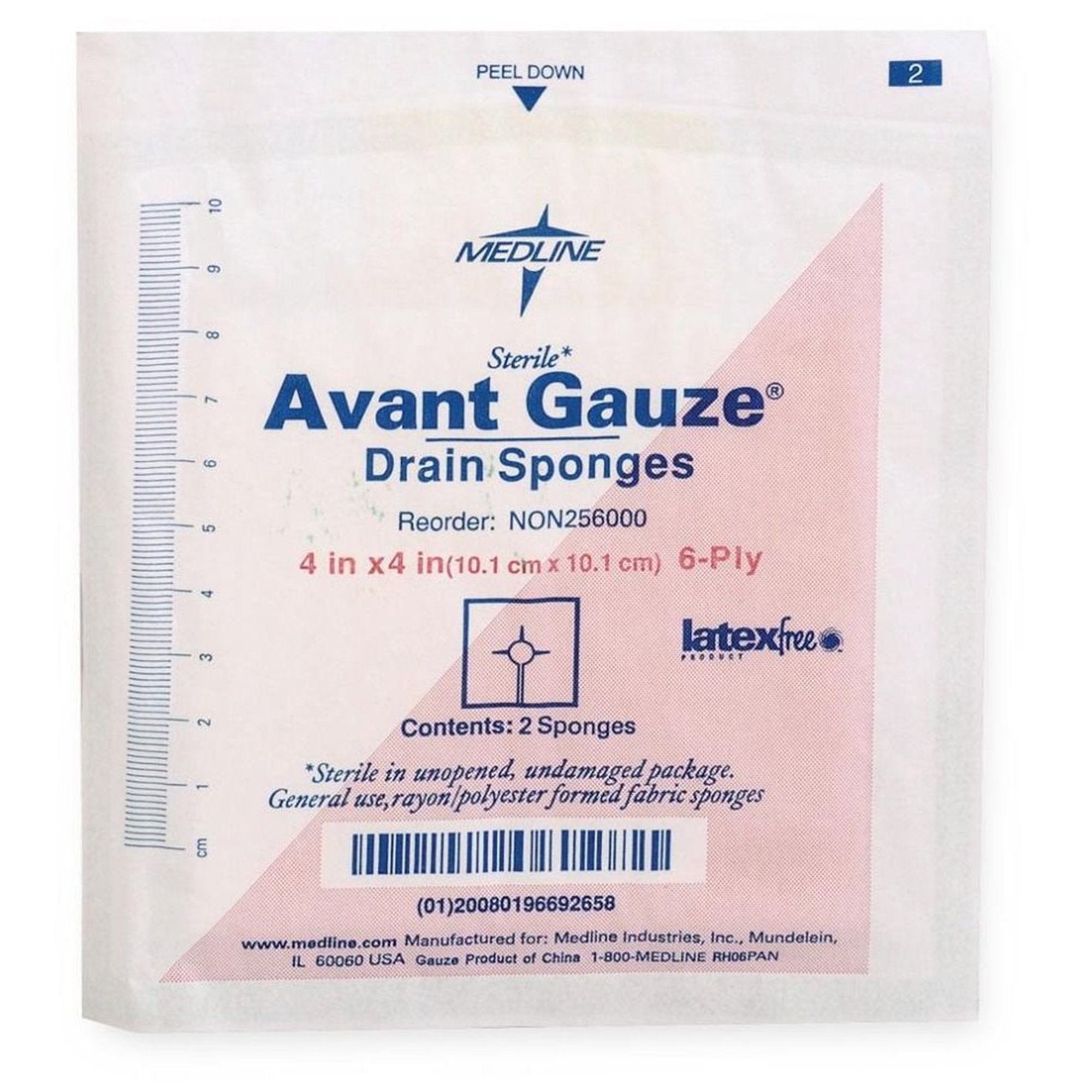 Avant Gauze Drain Sponge, 4 x 4 inch, 6-Ply-Drain Sponge Medline 4 X 4 Inch 6-Ply Sterile 2 per Pack