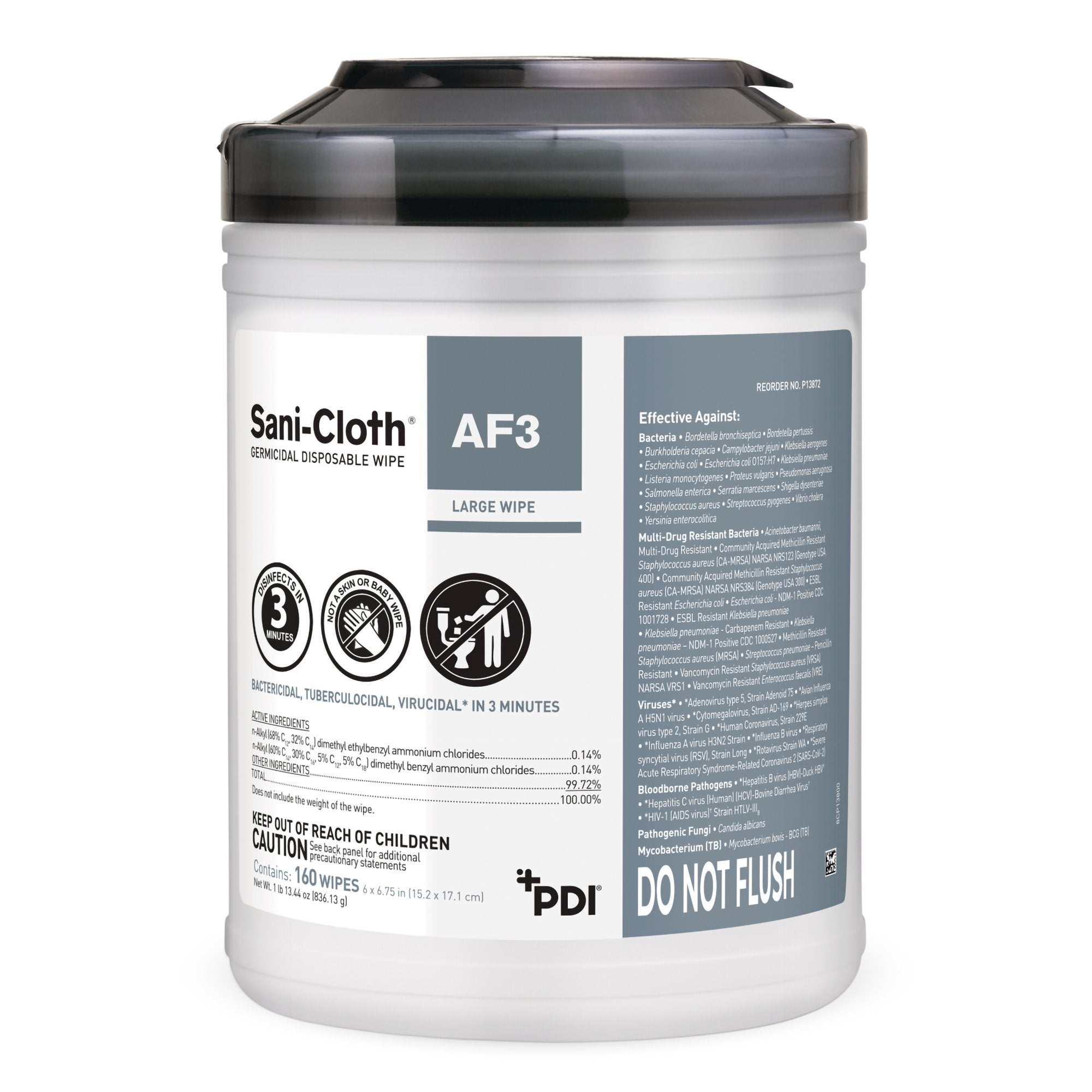 Sani-Cloth AF3 Germicidal Large Disinfectant Wipes, Canister, 160 ct.-Sani-Cloth AF3 Surface Disinfectant Cleaner Premoistened Germicidal Manual Pull Wipe 160 Count Canister Mild Scent NonSterile
