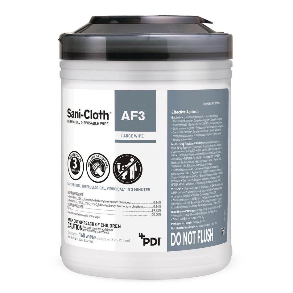 Sani-Cloth AF3 Germicidal Large Disinfectant Wipes, Canister, 160 ct.-Sani-Cloth AF3 Surface Disinfectant Cleaner Premoistened Germicidal Manual Pull Wipe 160 Count Canister Mild Scent NonSterile