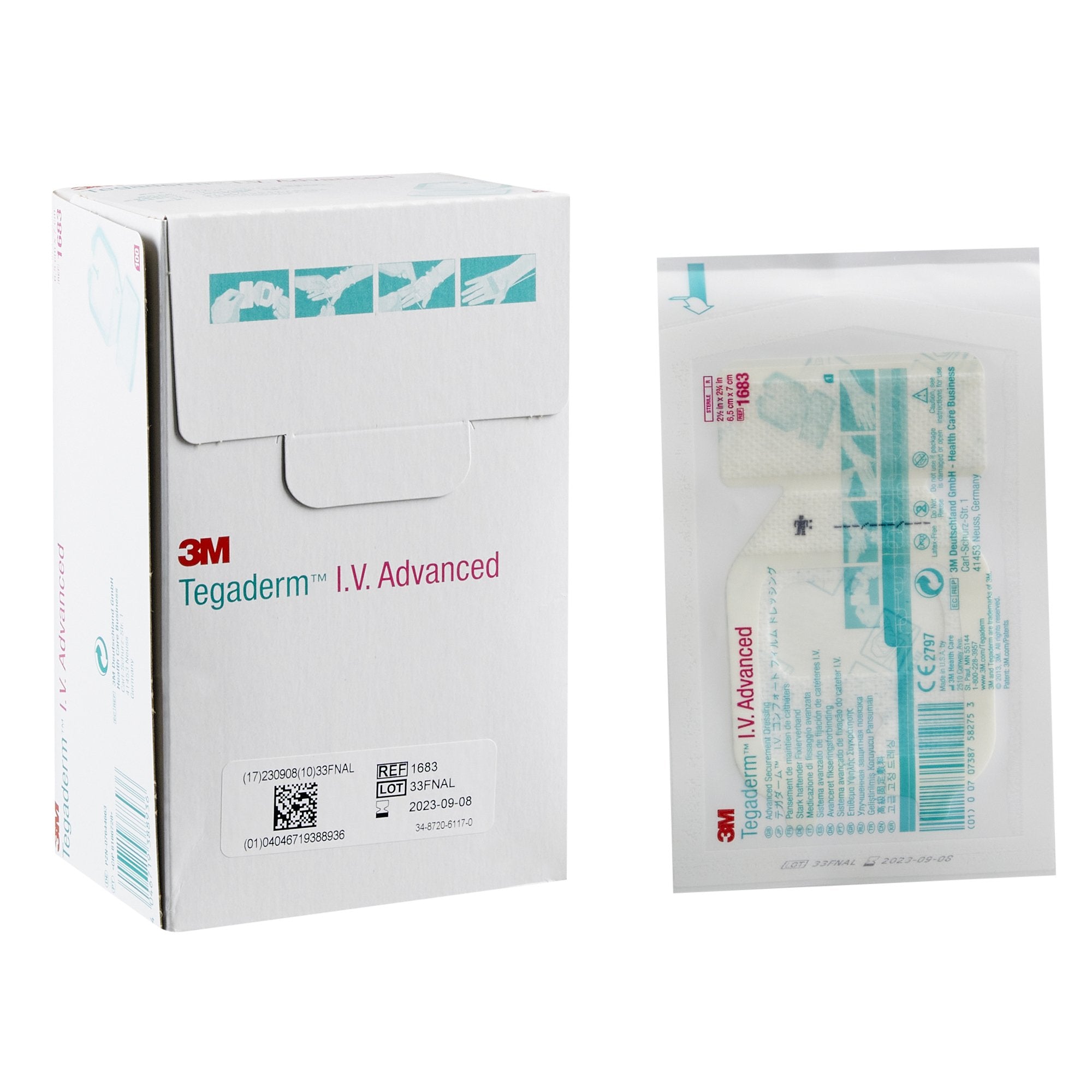 3M Tegaderm IV Advanced Securement Dressing, 2 x 2 Inch-I.V. Dressing 3M Tegaderm Film 2-1/2 X 2-3/4 Inch Sterile