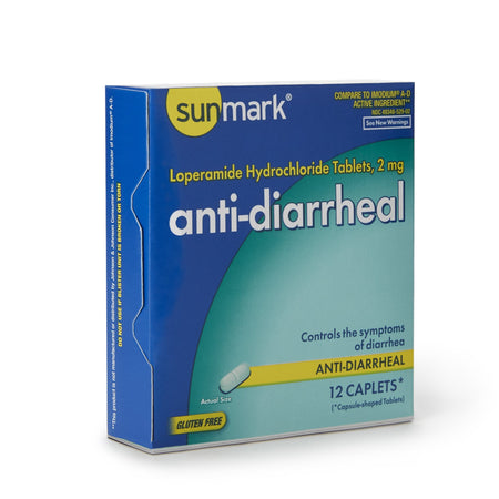 sunmark Loperamide Hydrochloride Anti-Diarrheal-Anti-Diarrheal sunmark 2 mg Strength Caplet 12 per Box
