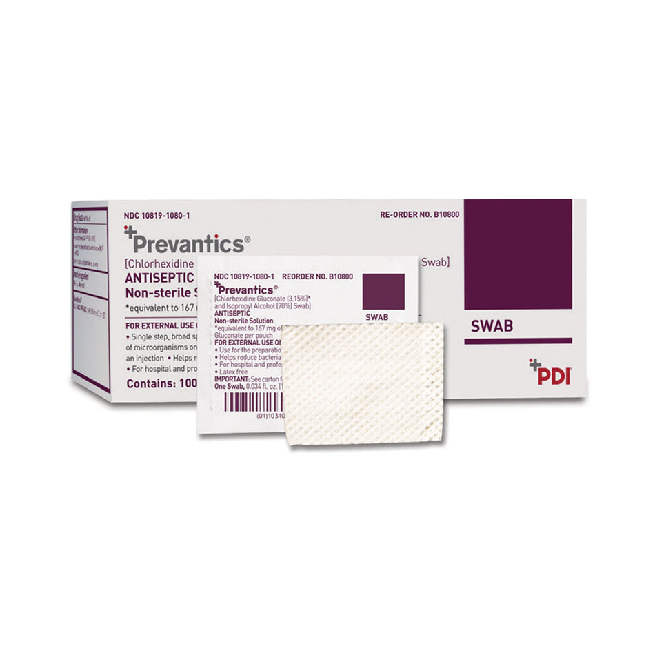Prevantics Swab-Antiseptic Prep Pad Prevantics 3.15% / 70% Strength CHG (Chlorhexidine Gluconate) / Isopropyl Alcohol Individual Packet NonSterile