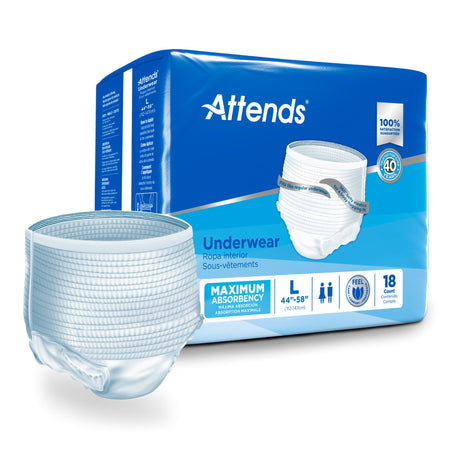 Attends Extra Absorbency Underwear, Large-Unisex Adult Absorbent Underwear Attends Pull On with Tear Away Seams Large Disposable Heavy Absorbency