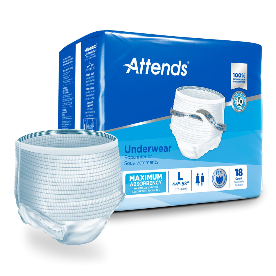 Attends Extra Absorbency Underwear, Large-Unisex Adult Absorbent Underwear Attends Pull On with Tear Away Seams Large Disposable Heavy Absorbency