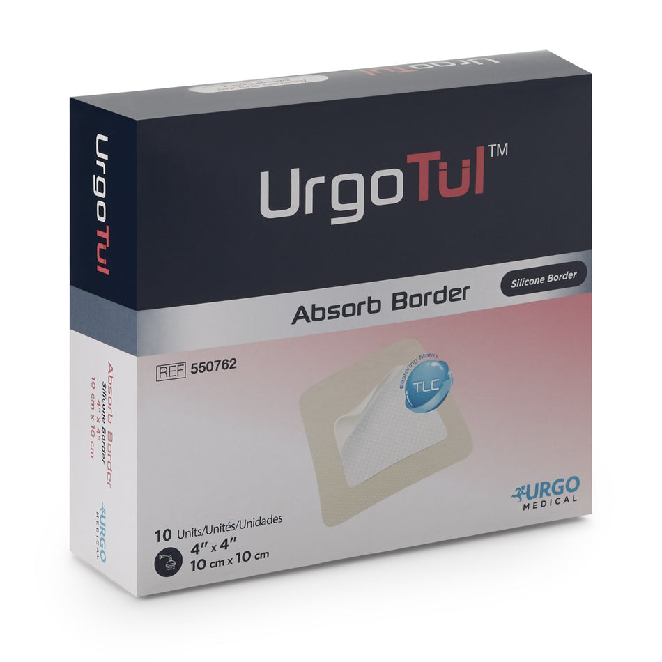 UrgoTul� Silicone Adhesive with Border Silicone Foam Dressing, 4 x 4 Inch-Foam Dressing TRIACT 4 X 4 Inch With Border Waterproof Backing Silicone Adhesive Square Sterile