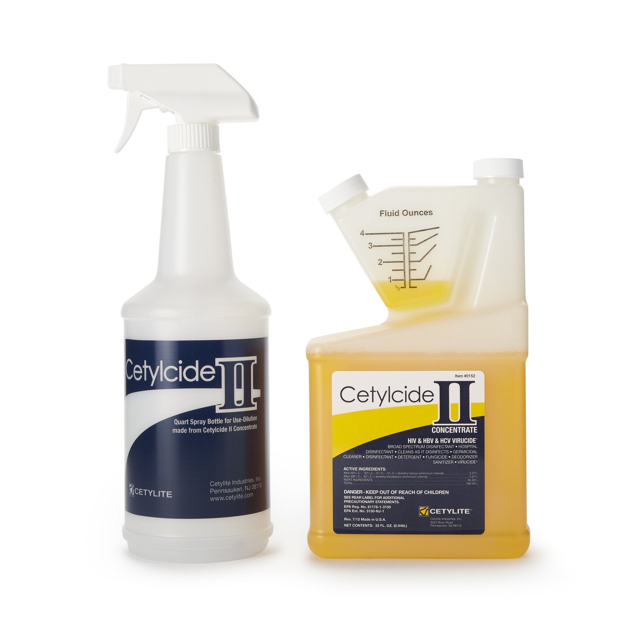 Cetylcide-II Surface Disinfectant Concentrate, 32 oz.-Cetylcide-II Surface Disinfectant Quaternary Based Manual Pour Liquid Concentrate 32 oz. Bottle Lemon Scent NonSterile