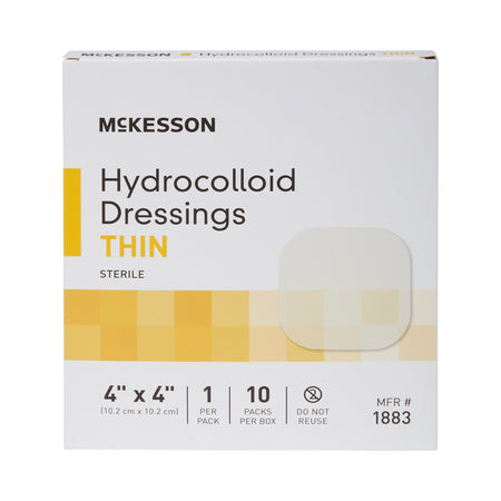 McKesson Hydrocolloid Dressing, 4 x 4 Inch-Thin Hydrocolloid Dressing McKesson Film Backing 4 X 4 Inch Square Hydrocolloid