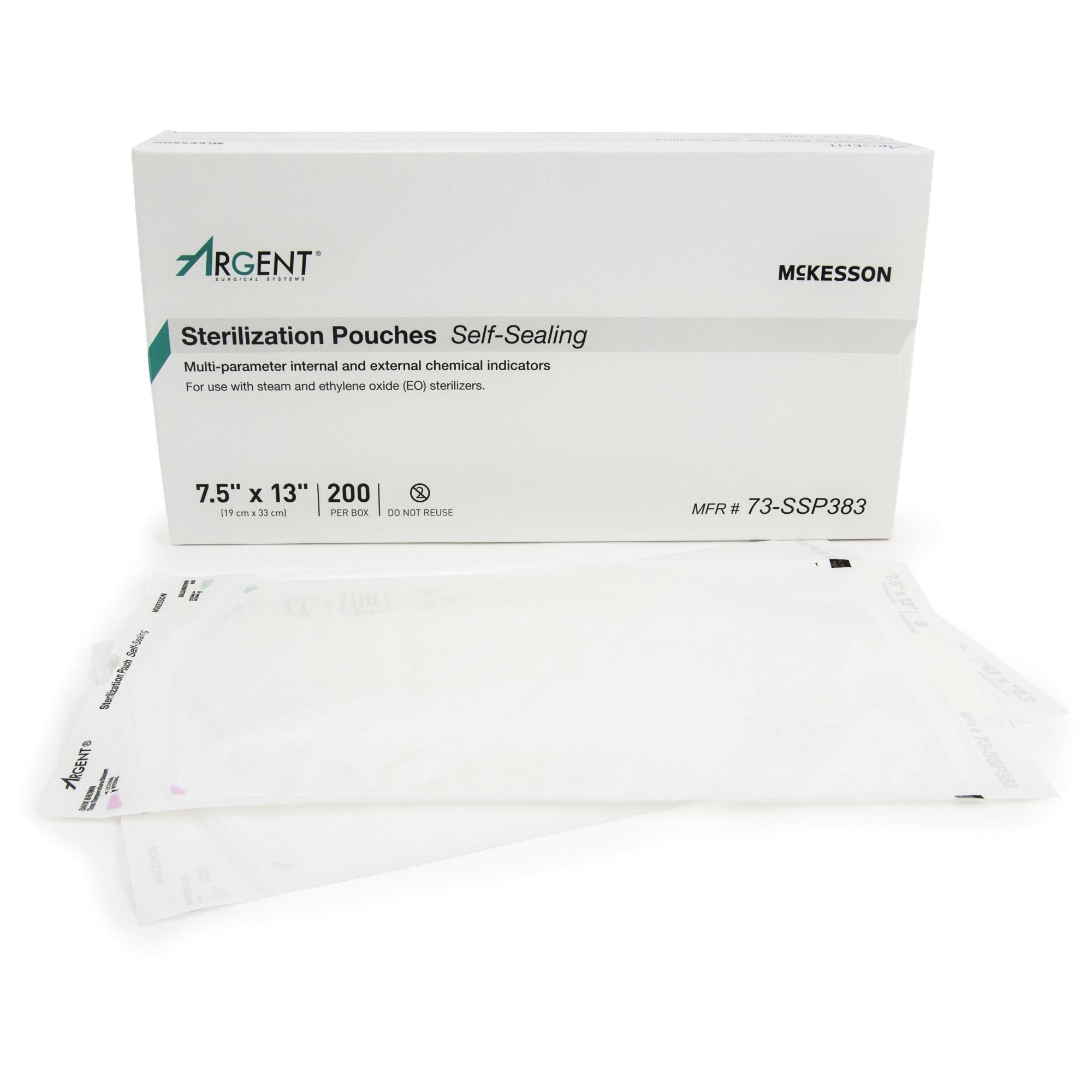 McKesson Argent Sure-Check Sterilization Pouch, 7 x 13 Inch-Sterilization Pouch McKesson Argent Sure-Check Ethylene Oxide (EO) Gas / Steam 7-1/2 X 13 Inch Transparent / Blue Self Seal Paper / Film