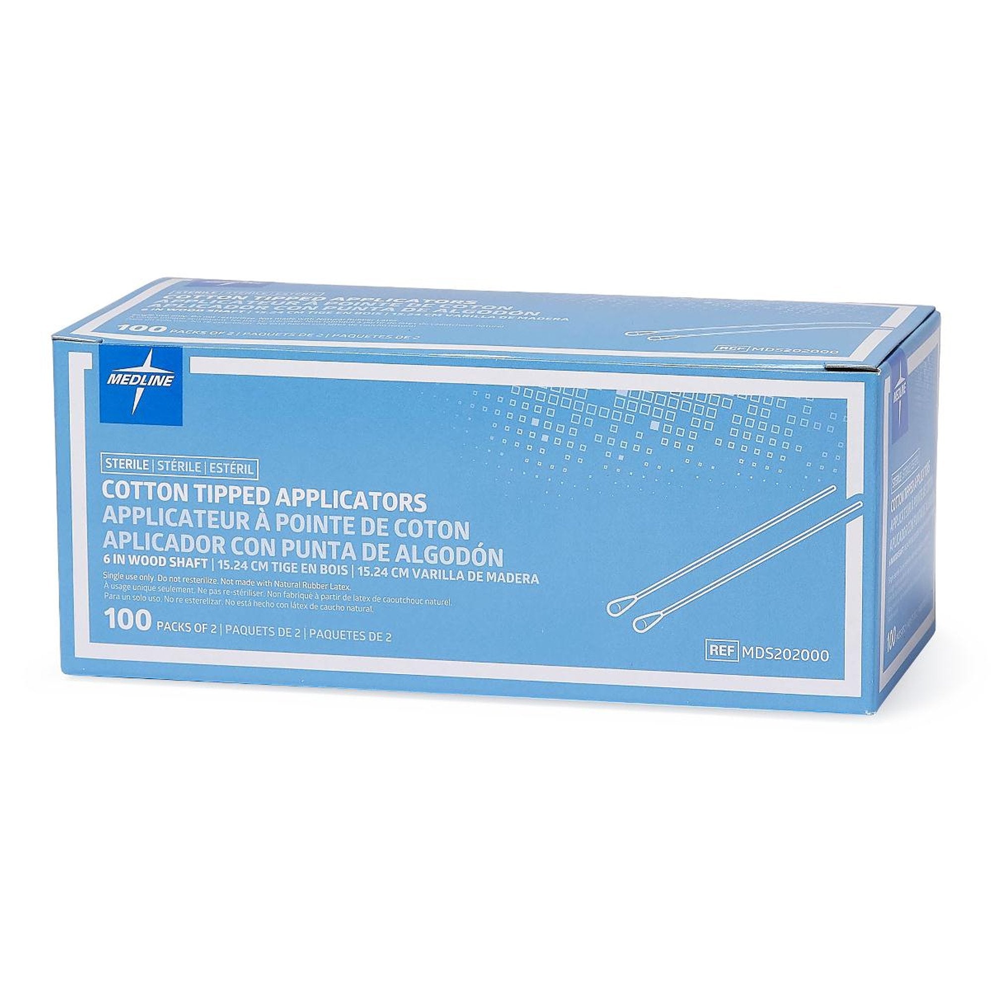 Medline Swabstick, 100 Packs per Box-Swabstick Cotton Tip Wood Shaft 6 Inch Sterile 2 per Pack