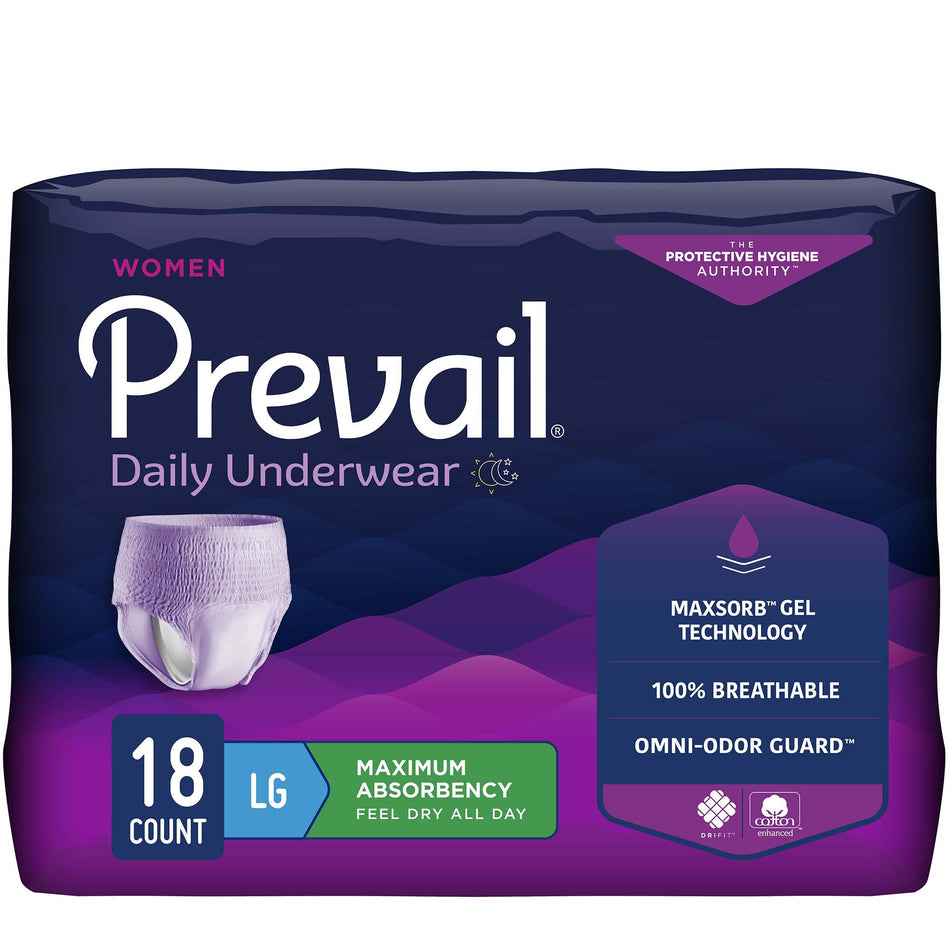 Prevail for Women Daily Absorbent Underwear, Large, Heavy Absorbency-Female Adult Absorbent Underwear Prevail Daily Underwear Pull On with Tear Away Seams Large Disposable Heavy Absorbency