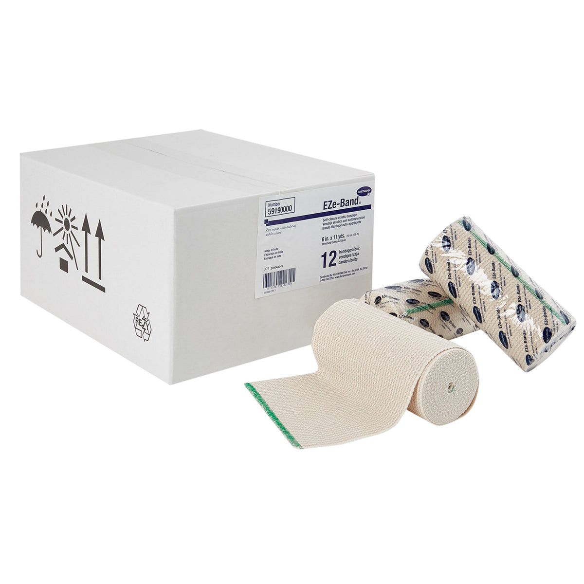 EZe-Band LF Double Hook and Loop Closure Elastic Bandage, 6 Inch x 11 Yard-Elastic Bandage EZe-Band LF 6 Inch X 11 Yard Double Length Double Hook and Loop Closure Tan NonSterile Standard Compression