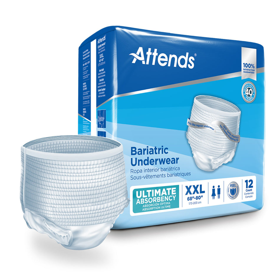 Attends Bariatric Protective Underwear, 2X-Large-Unisex Adult Absorbent Underwear Attends Bariatric Pull On with Tear Away Seams 2X-Large Disposable Heavy Absorbency