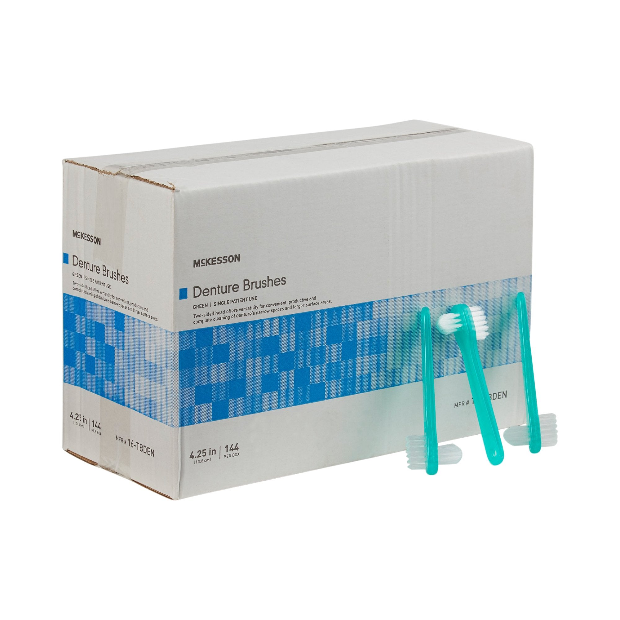 McKesson Denture Brush-Denture Brush McKesson 2-Sided Bristle Green