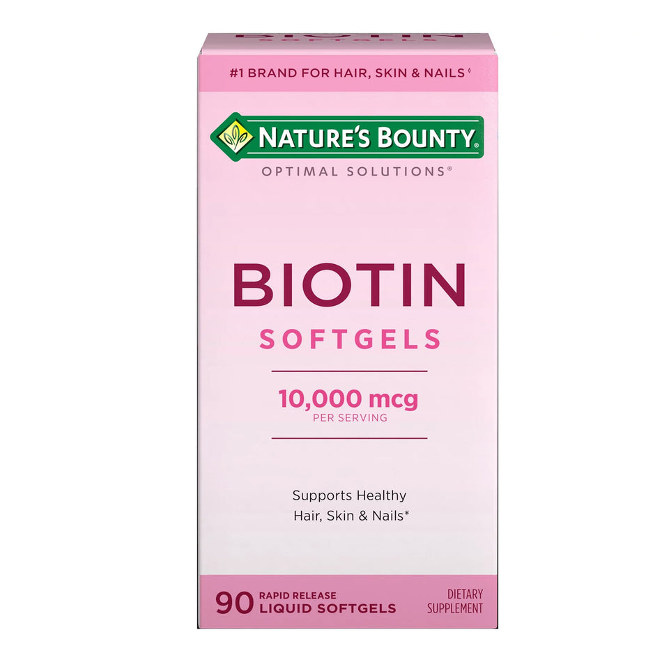 Nature's Bounty Optimal Solutions Biotin 10,000 mcg Rapid Release Liquid Softgels-"Vitamin Supplement Nature's Bounty Biotin 10,000 mcg Strength Softgel 90 per Bottle"
