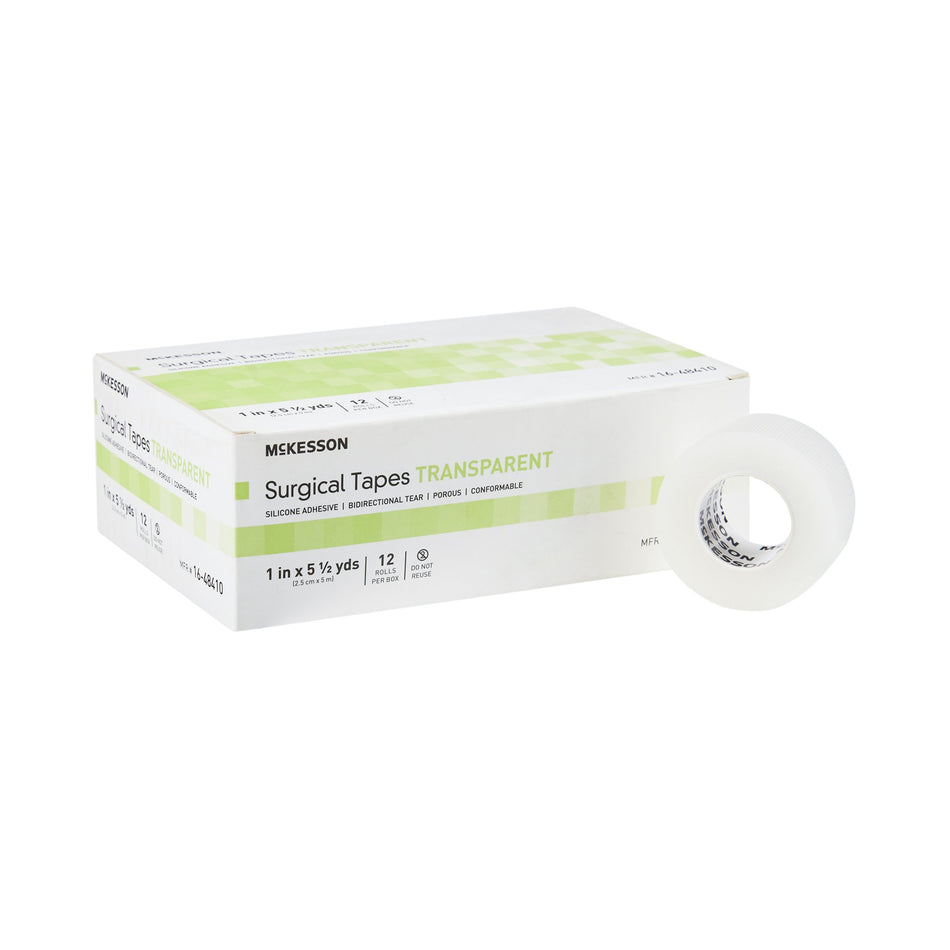 McKesson Silicone Medical Tape, 1 Inch x 5-1/2 Yard, Transparent-Medical Tape McKesson Transparent 1 Inch X 5-1/2 Yard Plastic / Silicone NonSterile