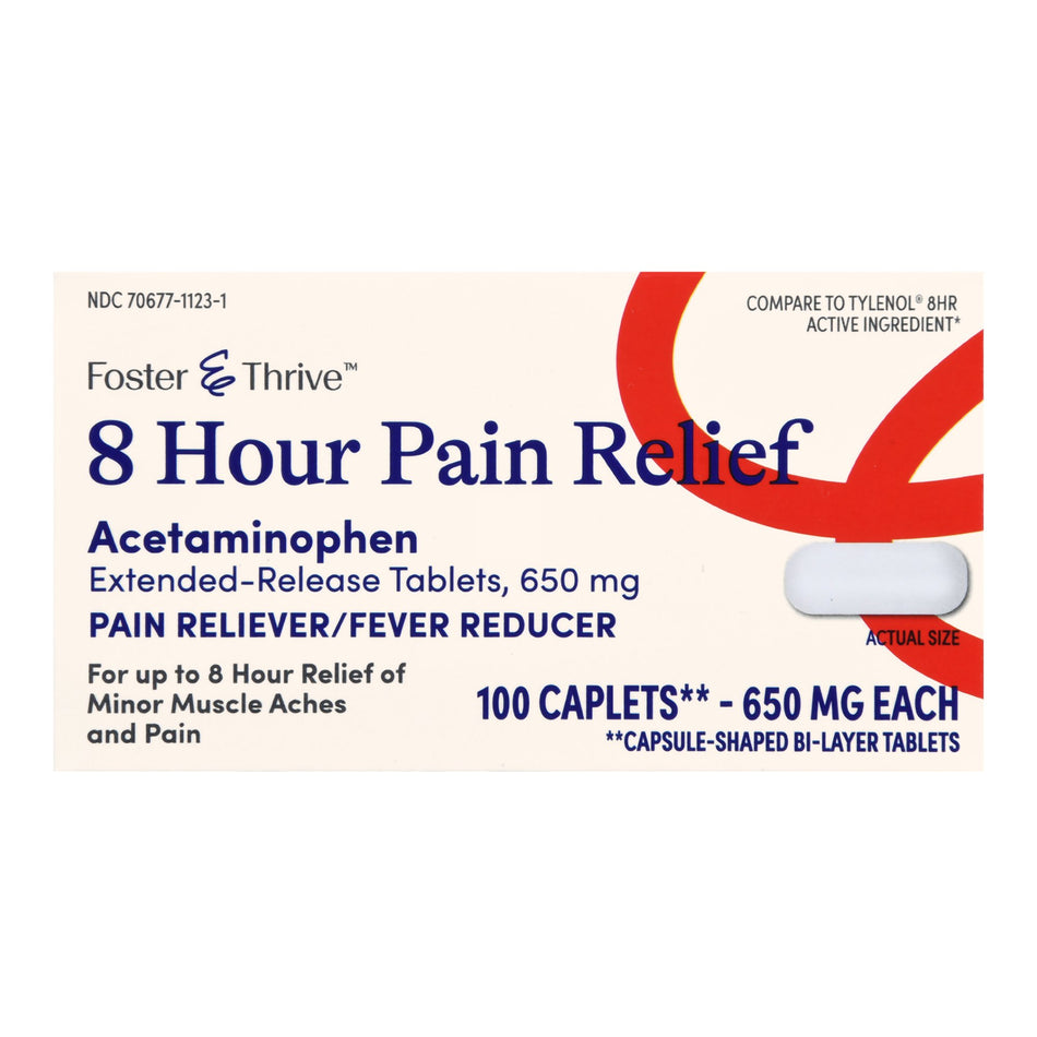 Foster & Thrive 8 Hour Pain Relief Acetaminophen 650 mg Caplets-Pain Relief Foster & Thrive 650 mg Strength Acetaminophen Capsule 100 Per Bottle