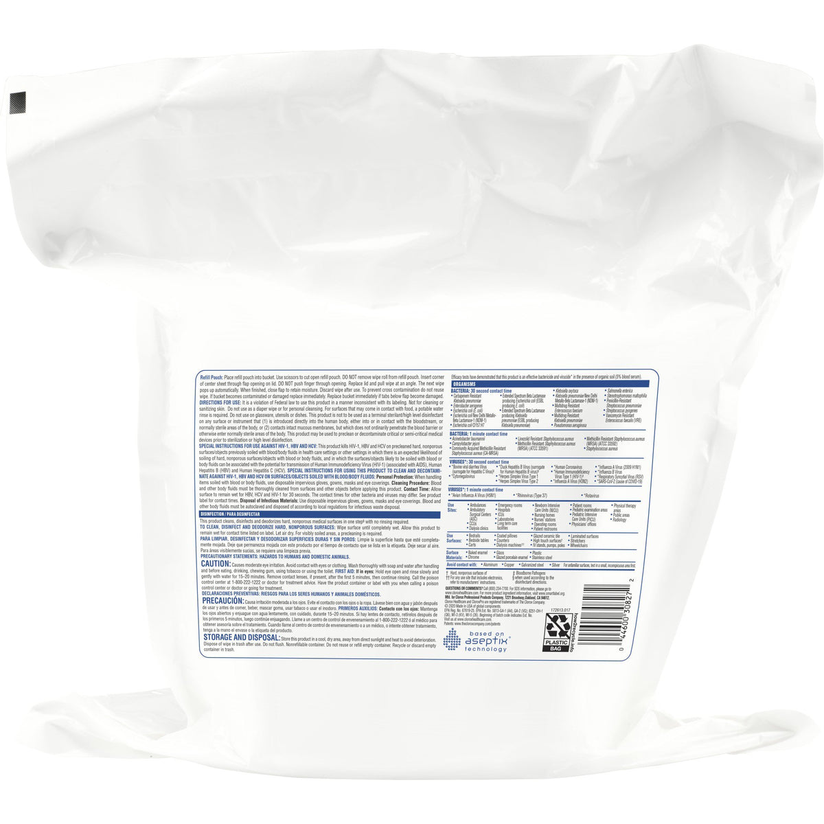 Clorox Healthcare Hydrogen Peroxide Cleaner Disinfectant Wipes, Refill Pouch, 185 ct.-Clorox Healthcare Surface Disinfectant Cleaner Premoistened Hydrogen Peroxide Based Manual Pull Wipe 185 Count Pouch Unscented NonSterile