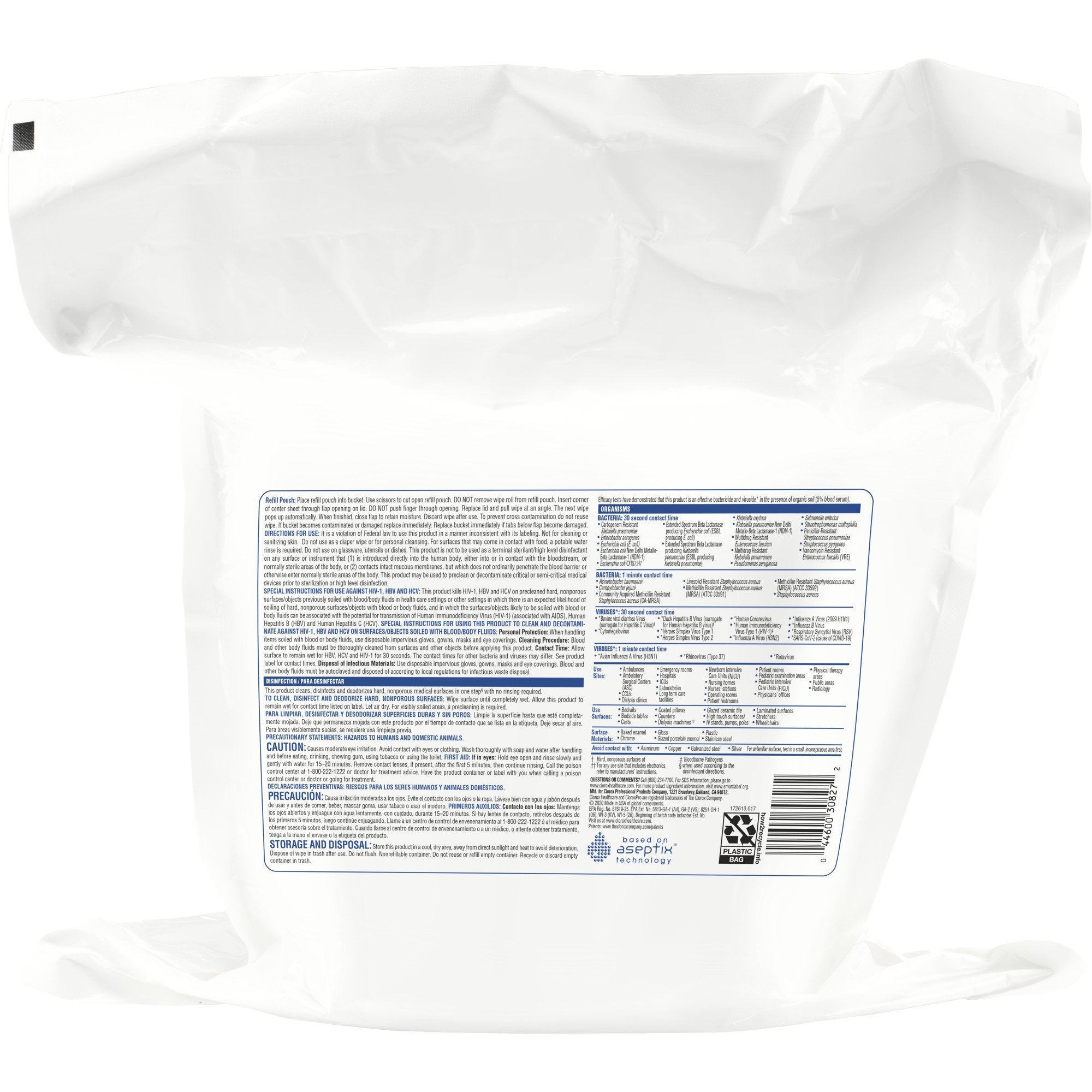 Clorox Healthcare Hydrogen Peroxide Cleaner Disinfectant Wipes, Refill Pouch, 185 ct.-Clorox Healthcare Surface Disinfectant Cleaner Premoistened Hydrogen Peroxide Based Manual Pull Wipe 185 Count Pouch Unscented NonSterile
