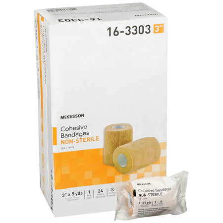 McKesson Self-adherent Closure Cohesive Bandage, 3 Inch x 5 Yard-Cohesive Bandage McKesson 3 Inch X 5 Yard Self-adherent Closure Tan NonSterile Standard Compression
