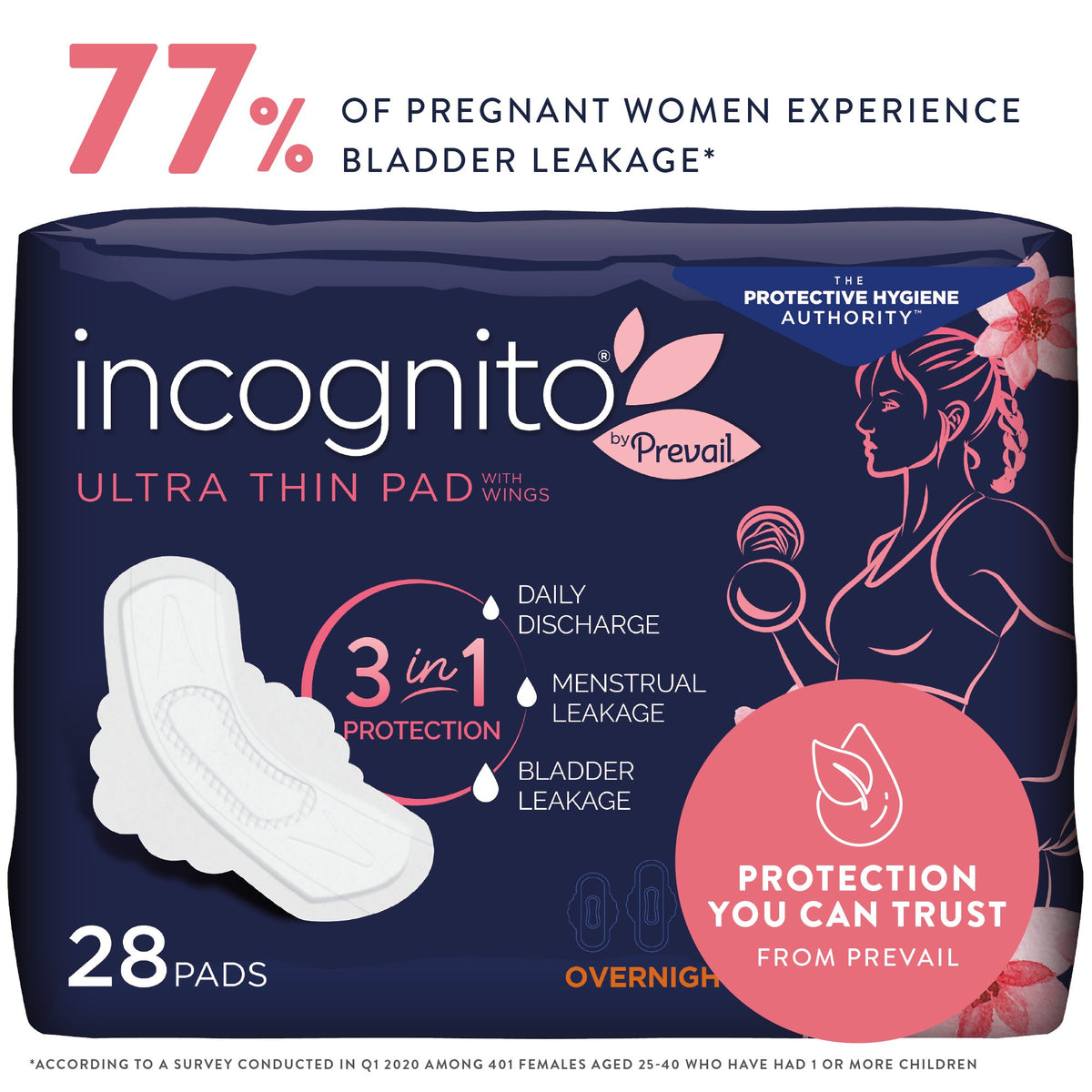 Incognito by Prevail Ultra Thin Pad with Wings, Overnight-Feminine Pad incognito by Prevail Ultra Thin with Wings / Overnight Heavy Absorbency
