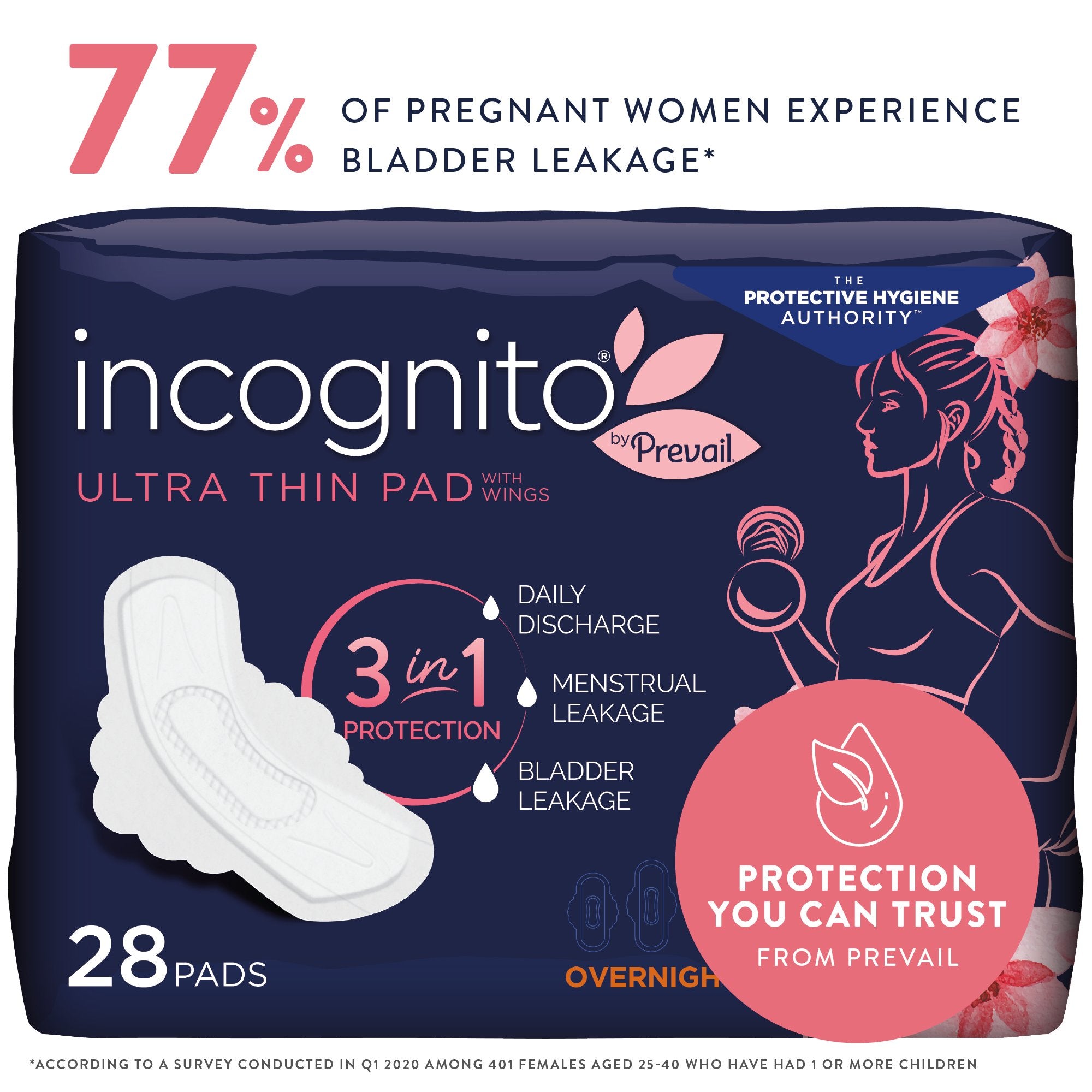 Incognito by Prevail Ultra Thin Pad with Wings, Overnight-Feminine Pad incognito by Prevail Ultra Thin with Wings / Overnight Heavy Absorbency