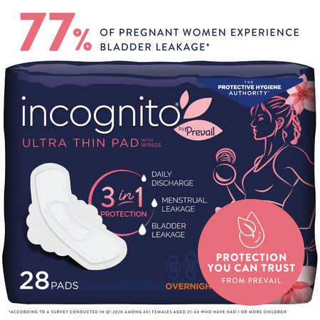 Incognito by Prevail Ultra Thin Pad with Wings, Overnight-Feminine Pad incognito by Prevail Ultra Thin with Wings / Overnight Heavy Absorbency