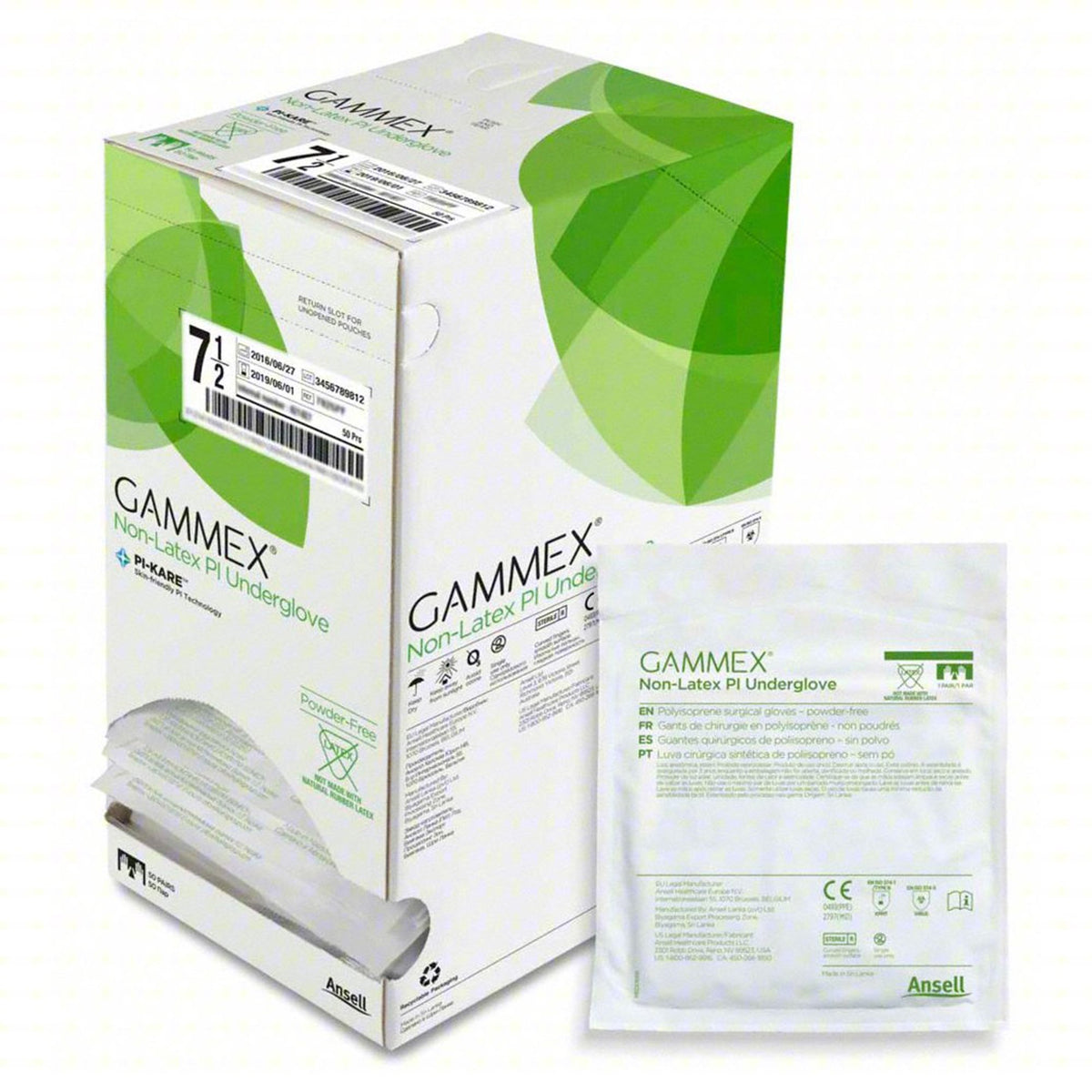 Gammex Non-Latex PI Polyisoprene Surgical Underglove, Size 7.5, Green-Surgical Underglove GAMMEX Non-Latex PI Underglove Size 7.5 Sterile Polyisoprene Standard Cuff Length Micro-Textured Green Chemo Tested