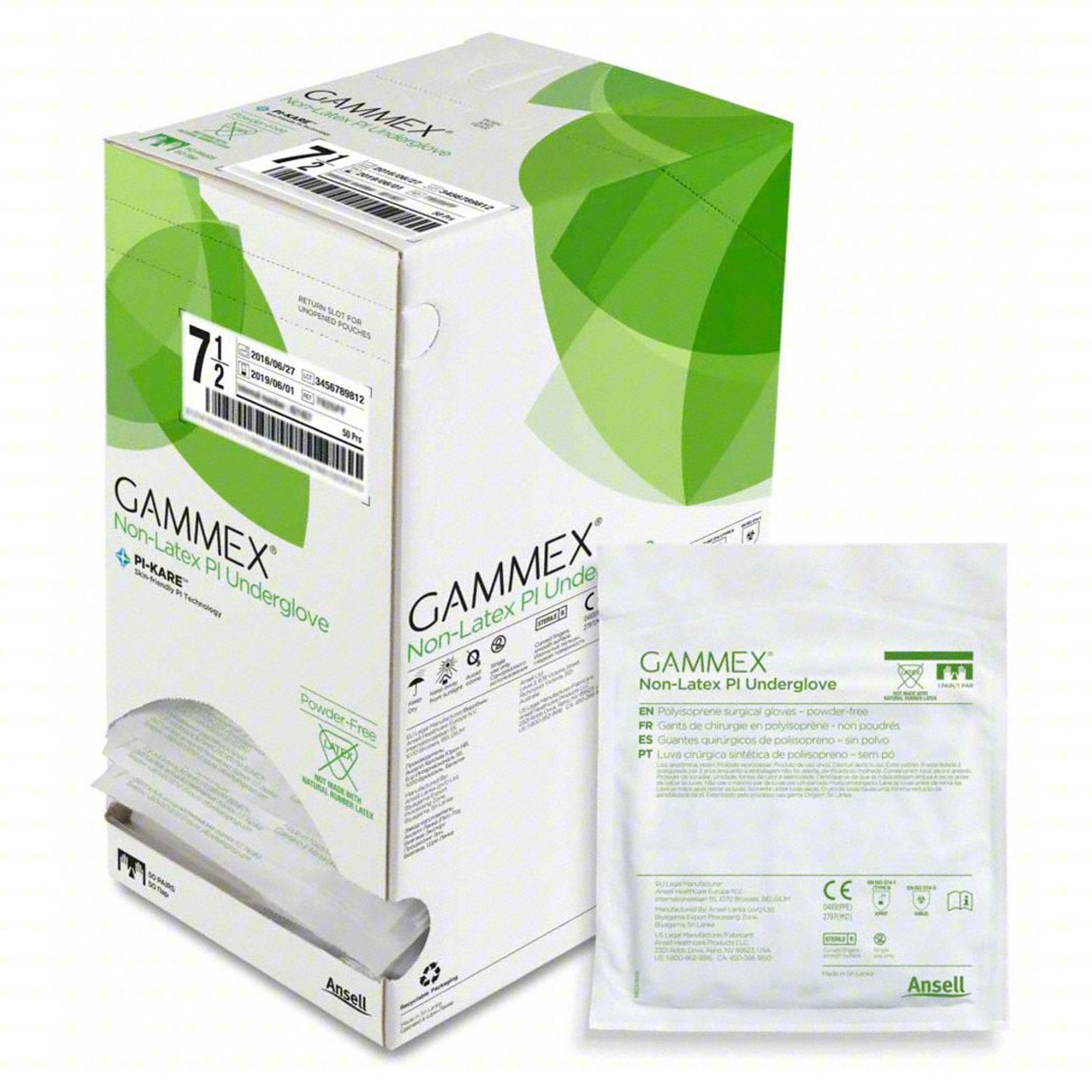 Gammex Non-Latex PI Polyisoprene Surgical Underglove, Size 7.5, Green-Surgical Underglove GAMMEX Non-Latex PI Underglove Size 7.5 Sterile Polyisoprene Standard Cuff Length Micro-Textured Green Chemo Tested