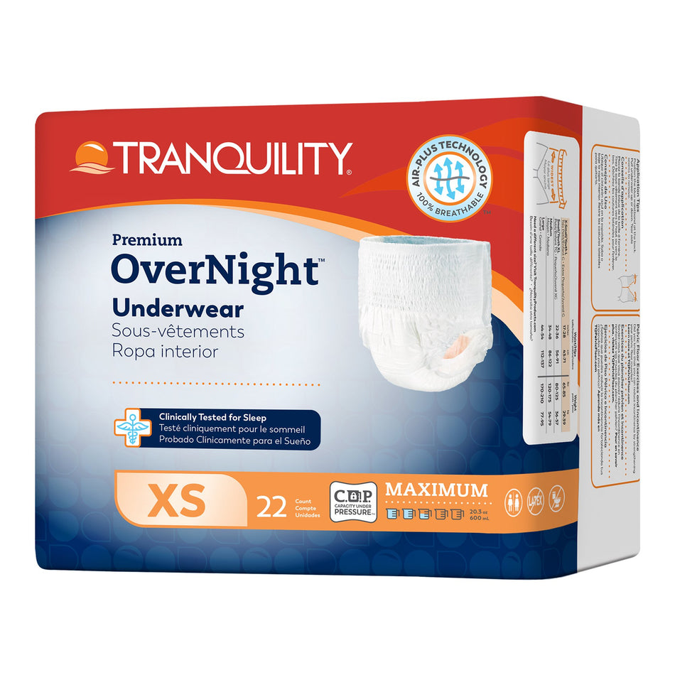 Tranquility Premium OverNight Disposable Absorbent Underwear, XS-Unisex Adult Absorbent Underwear Tranquility Premium OverNight Pull On with Tear Away Seams X-Small Disposable Heavy Absorbency