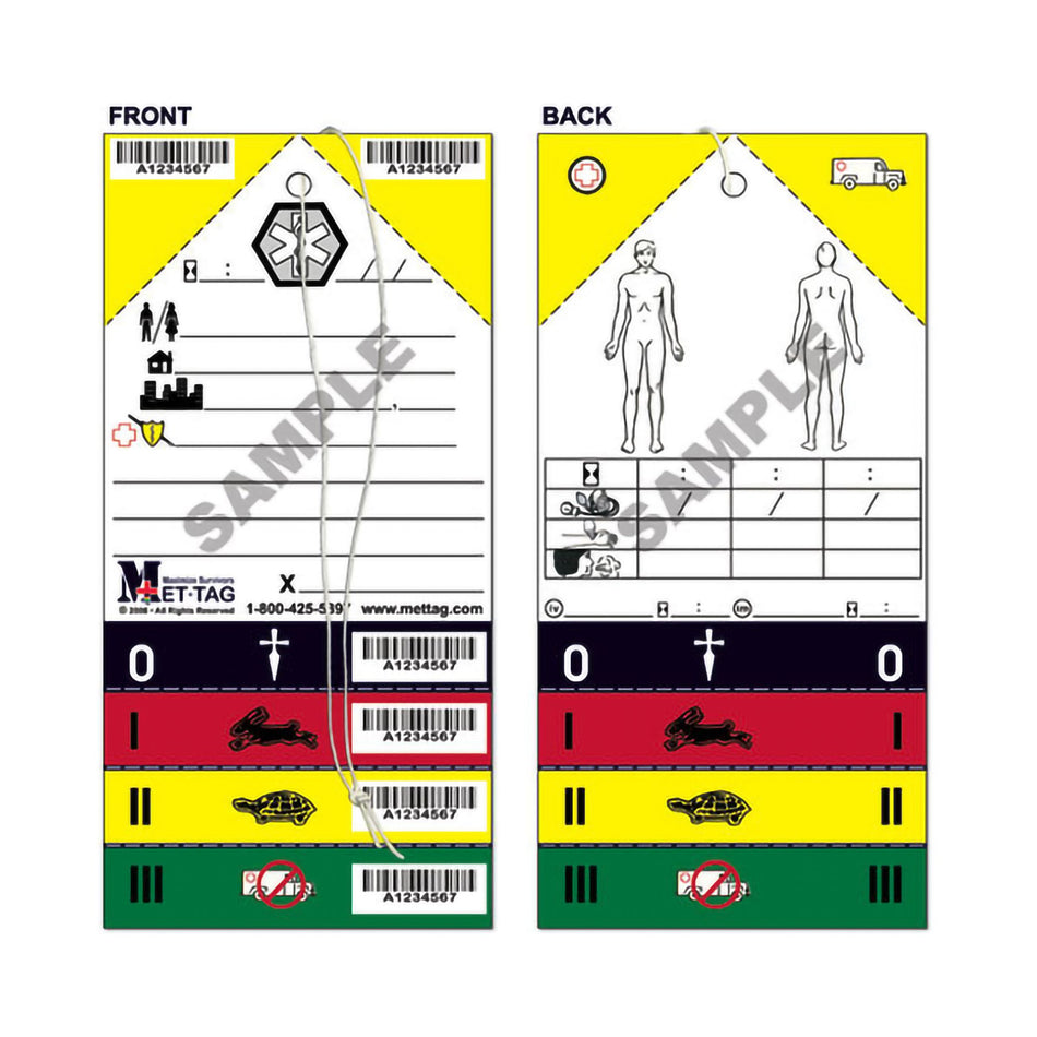 Mettag Triage Tag, 4 x 8-1/4 Inch-Triage Tag Mettag For Emergency Sites Green / White / Yellow 4 X 8-1/4 Inch Blood / Water Proof