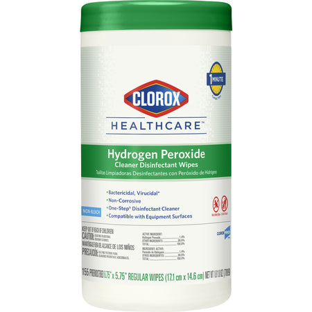 Clorox Healthcare Hydrogen Peroxide Cleaner Disinfectant Wipes, Canister, 155 ct.-Clorox Healthcare Surface Disinfectant Cleaner Premoistened Hydrogen Peroxide Based Manual Pull Wipe 155 Count Canister Unscented NonSterile