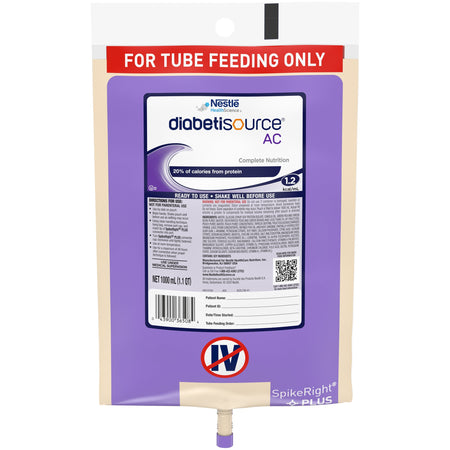 Diabetisource AC Tube Feeding Formula, 33.8 oz. Bag-Tube Feeding Formula Diabetisource AC Unflavored Liquid 1000 mL Ready to Hang Prefilled Container