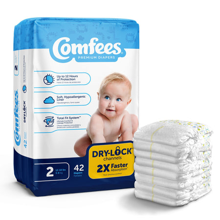 Attends Comfees Premium Baby Diapers, Unisex, Tab Closure, Size 2-Unisex Baby Diaper Comfees Size 2 Disposable Moderate Absorbency