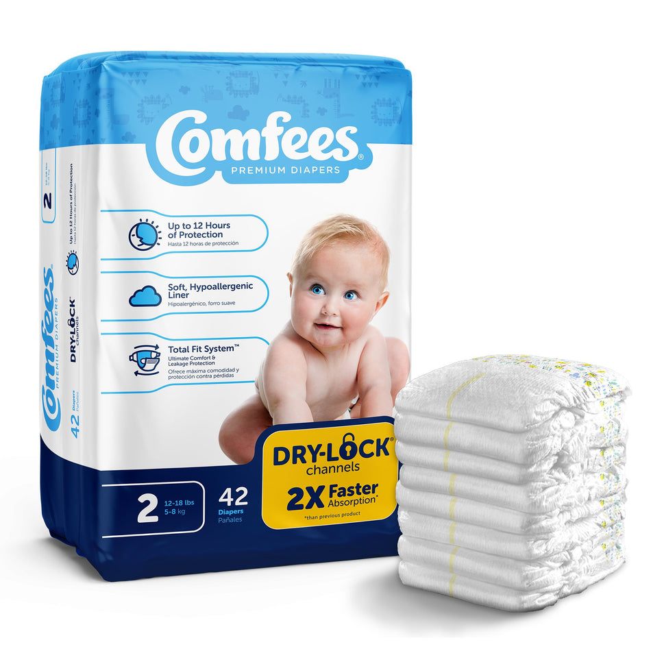 Attends Comfees Premium Baby Diapers, Unisex, Tab Closure, Size 2-Unisex Baby Diaper Comfees Size 2 Disposable Moderate Absorbency