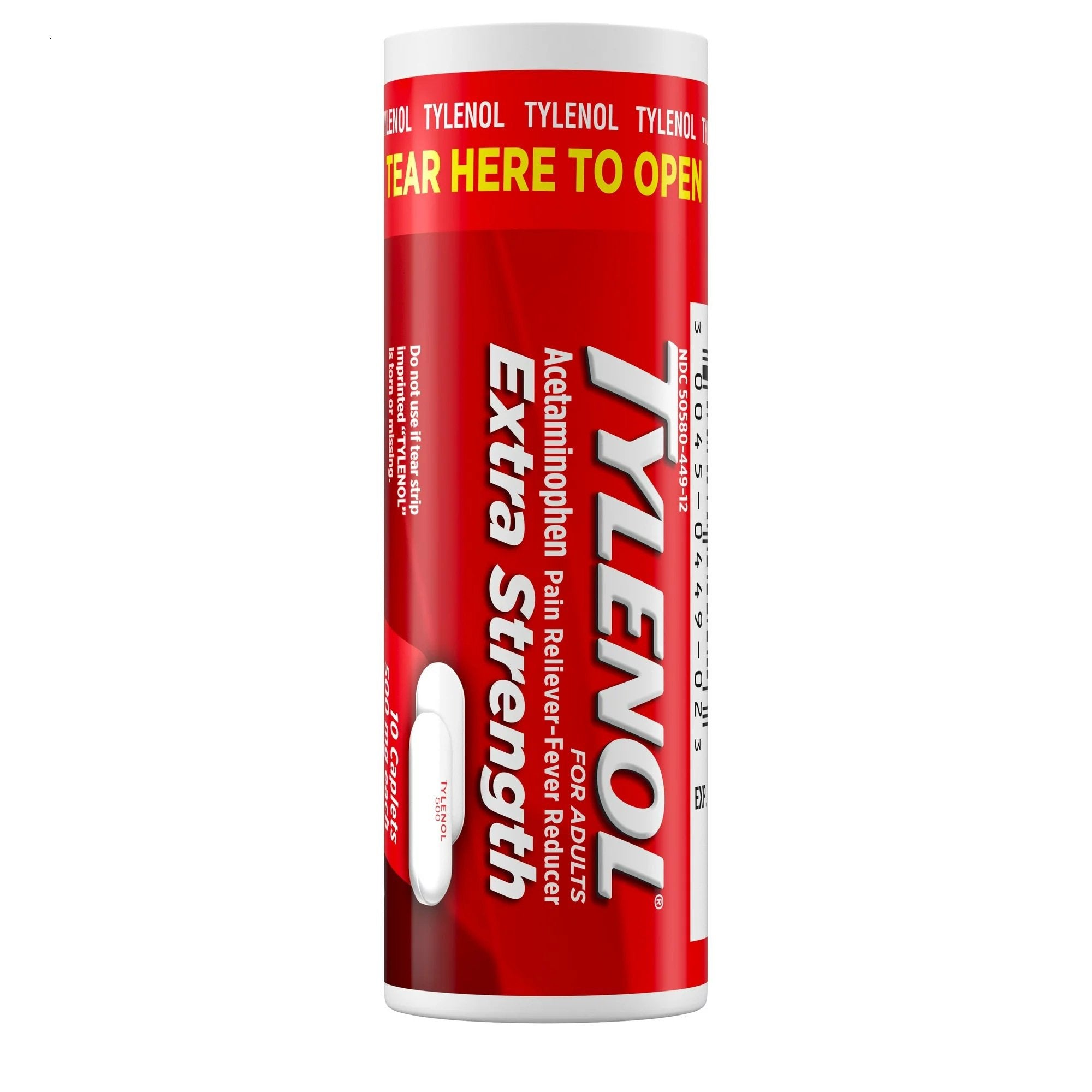 Tylenol Extra Strength Acetaminophen Pain Relief-Pain Relief Tylenol Extra Strength 500 mg Strength Acetaminophen Caplet 10 per Bottle
