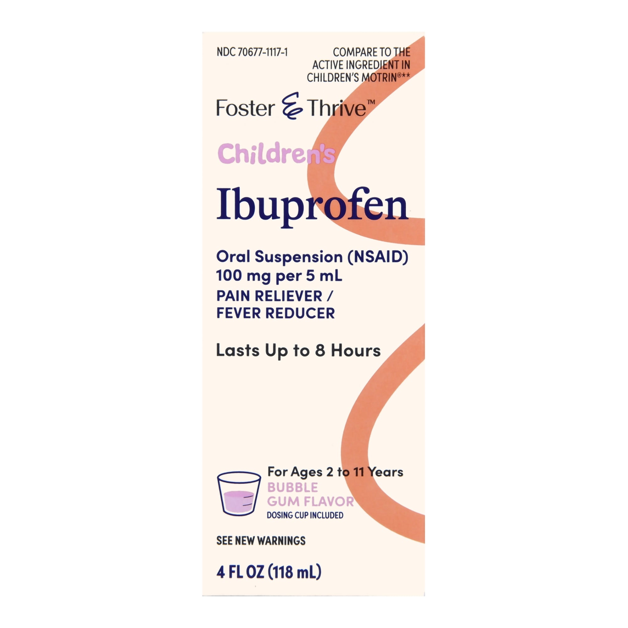 Foster & Thrive Ibuprofen Children's Pain Relief, Bubble Gum Flavor-Children's Pain Relief Foster & Thrive 100 mg / 5 mL Strength Ibuprofen Oral Suspension 4 oz.