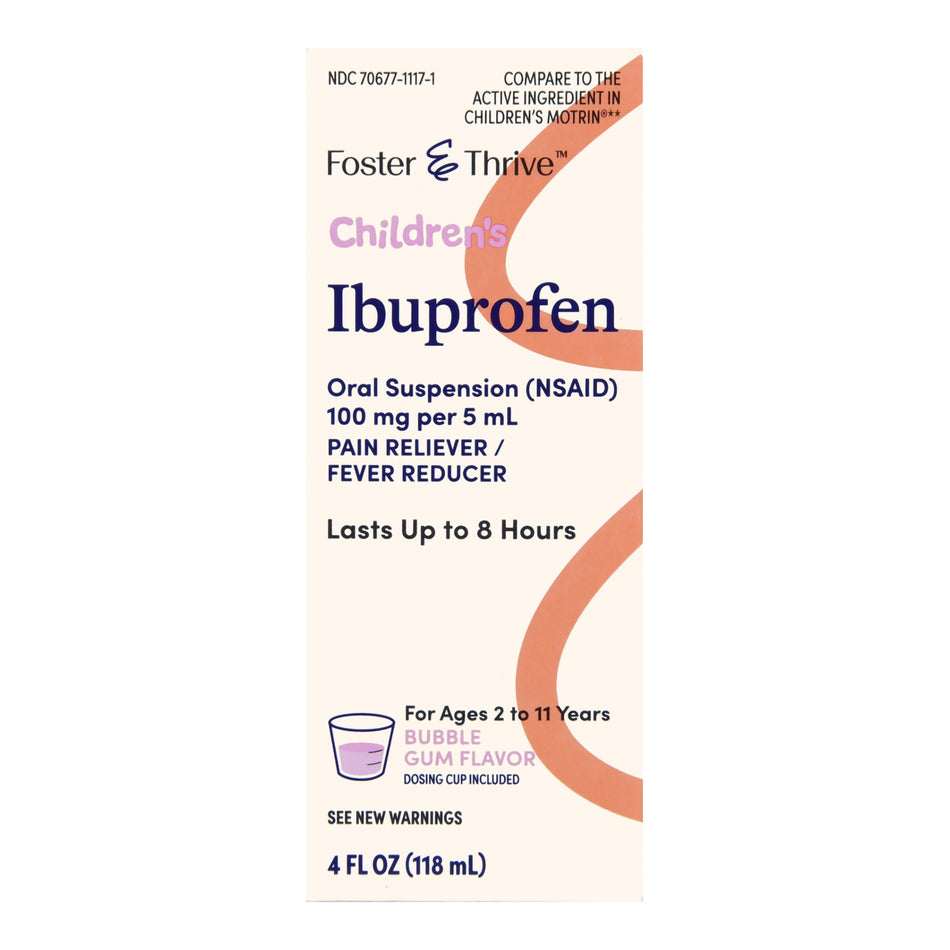 Foster & Thrive Ibuprofen Children's Pain Relief, Bubble Gum Flavor-Children's Pain Relief Foster & Thrive 100 mg / 5 mL Strength Ibuprofen Oral Suspension 4 oz.