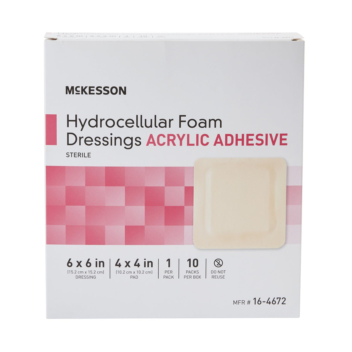 McKesson Acrylic Adhesive with Border Foam Dressing, 6 x 6 Inch-Foam Dressing McKesson 6 X 6 Inch With Border Film Backing Acrylic Adhesive Square Sterile