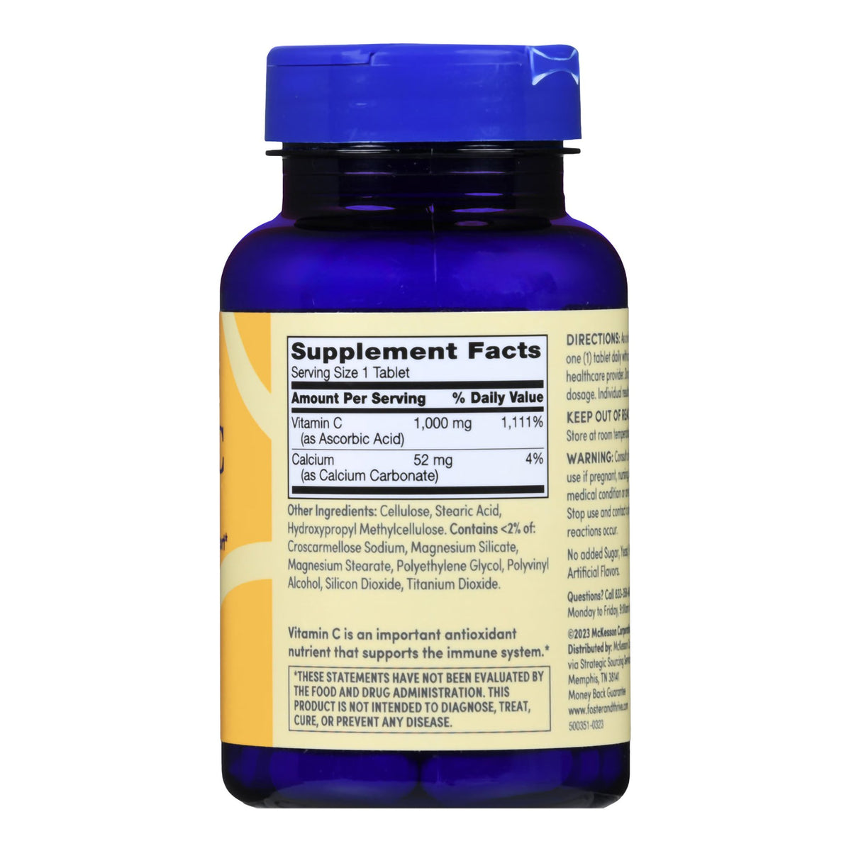 Foster & Thrive Vitamin C 1000 mg Tablets-"Vitamin C Supplement Foster & Thrive Ascorbic Acid 1,000 mg Strength Tablet 100 per Bottle"