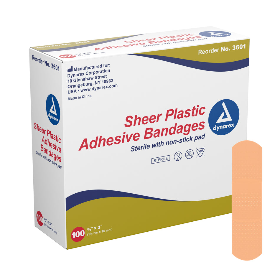 dynarex� Tan Sheer Adhesive Strip, � x 3 Inch-Adhesive Strip Dynarex� 3/4 X 3 Inch Plastic Rectangle Tan Sterile
