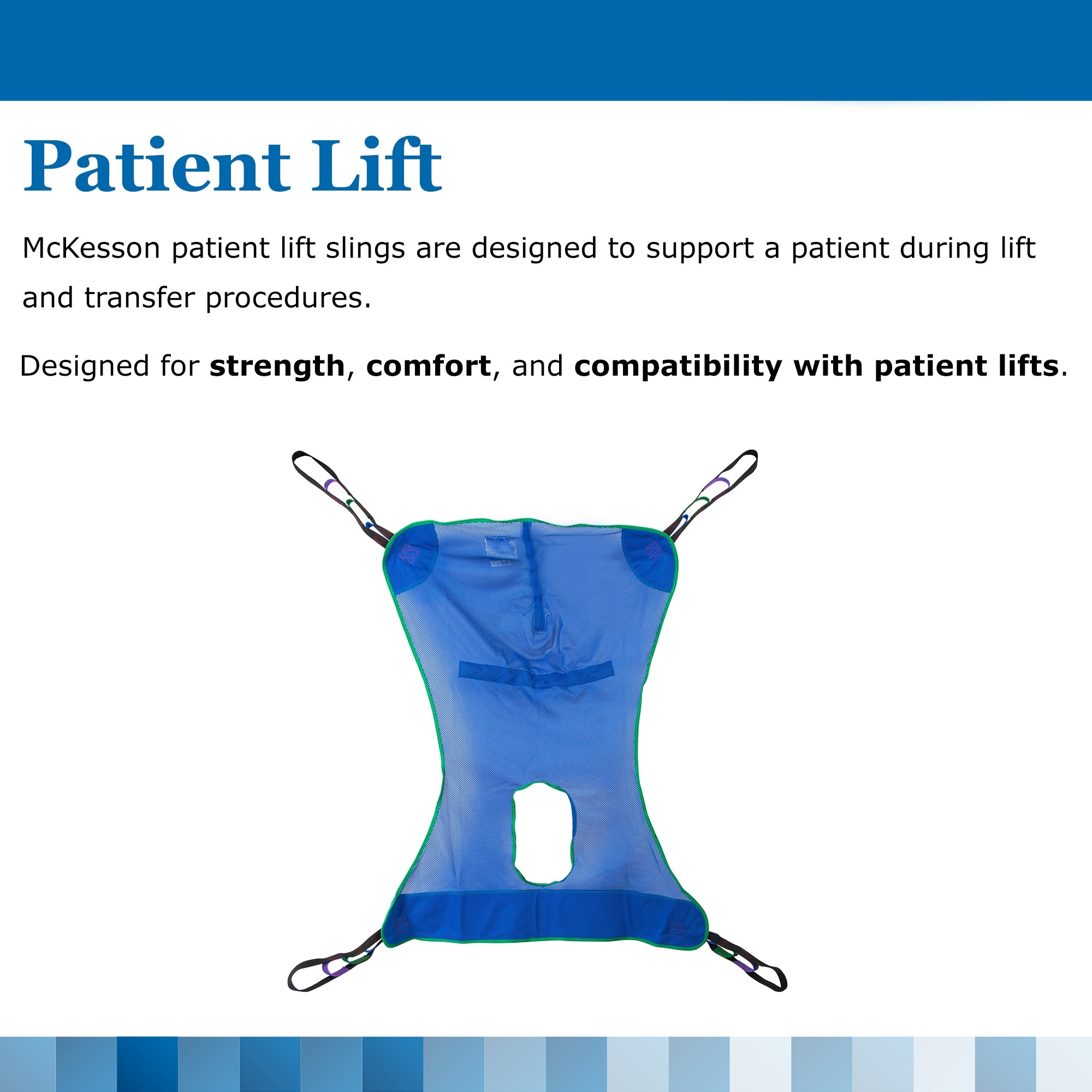 McKesson Mesh Full Body Commode Sling, Medium-Full Body Commode Sling McKesson 4 or 6 Point Cradle Without Head Support Medium 600 lbs. Weight Capacity