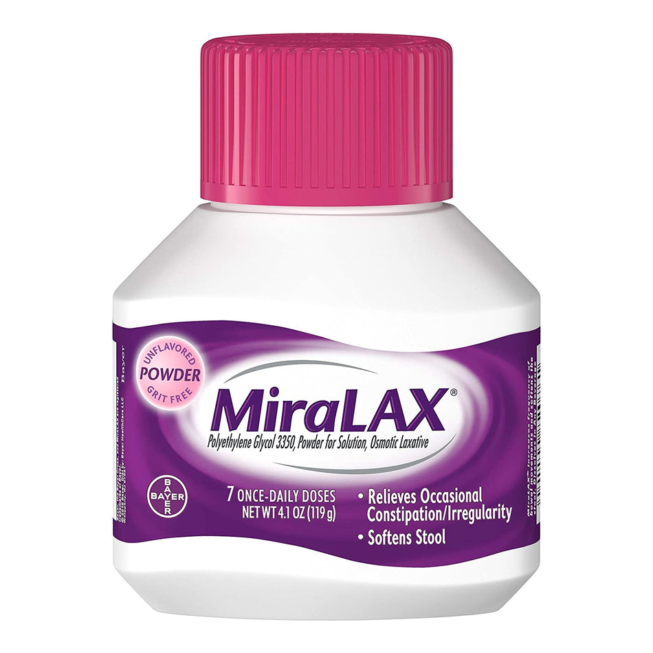 MiraLAX Polyethylene Glycol 3350 Laxative-Laxative MiraLAX Unflavored Powder 4.1 oz. 17 Gram Strength Polyethylene Glycol 3350